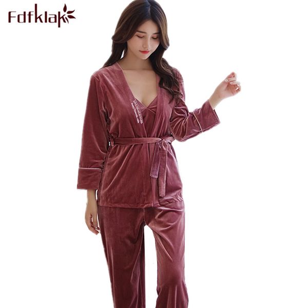 fdfklak pijama mujer lingerie 3 pieces set women winter pajamas set gold velvet warm pyjamas suit ladies sleepwear pajama, Blue;gray
fdfklak pijama mujer lingerie 3 pieces set women winter pajamas set gold velvet warm pyjamas suit ladies sleepwear pajama, Blue;gray