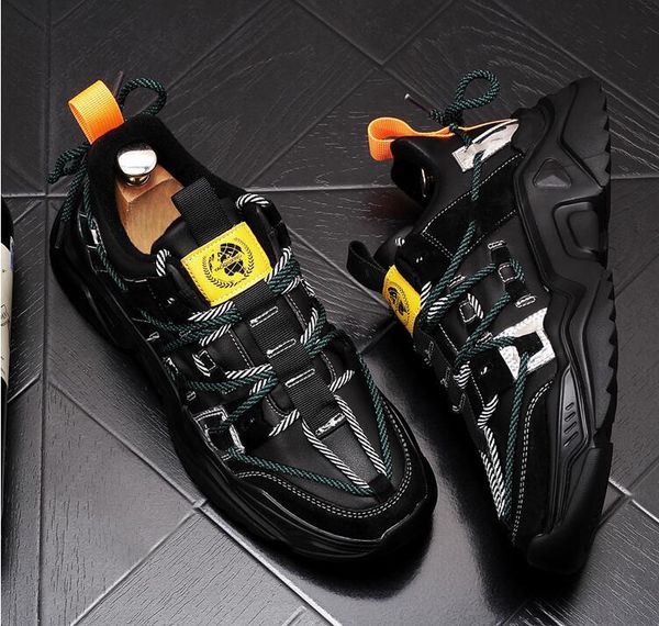mixed color light bottom leather men high sneaker loafers young men platform casual shoes, Black
mixed color light bottom leather men high sneaker loafers young men platform casual shoes, Black