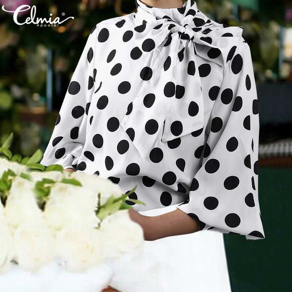 women's blouses & shirts elegant women shirt celmia fashion satin blouse ladies long lantern sleeve casual polka dot bow stand collar l, White
women's blouses & shirts elegant women shirt celmia fashion satin blouse ladies long lantern sleeve casual polka dot bow stand collar l, White