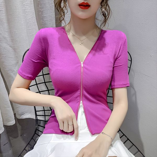 design sense zipper t- female summer 2020 slim short-sleeved v-neck shirt western style all-match shirt shorts and shorts short top, White
design sense zipper t- female summer 2020 slim short-sleeved v-neck shirt western style all-match shirt shorts and shorts short top, White