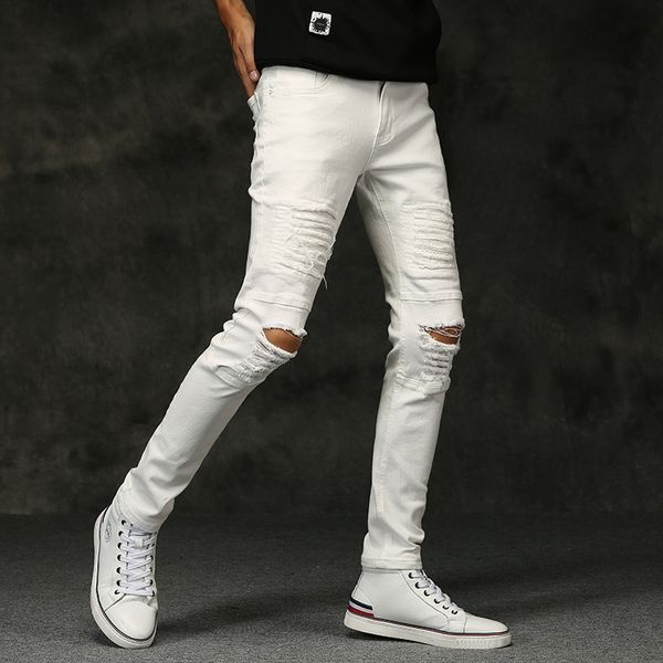 2019 autumn new men jeans black white classic fashion hole style denim skinny jeans men's casual slim fit trousers, Blue
2019 autumn new men jeans black white classic fashion hole style denim skinny jeans men's casual slim fit trousers, Blue