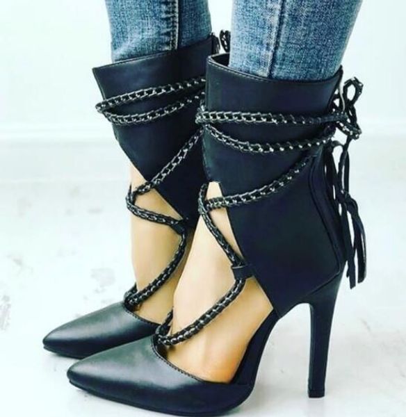 designer shoes 2019 new fashion shoes gladiator chain pointed toes high heel women pumps chic stiletto heel party shoes, Black
designer shoes 2019 new fashion shoes gladiator chain pointed toes high heel women pumps chic stiletto heel party shoes, Black