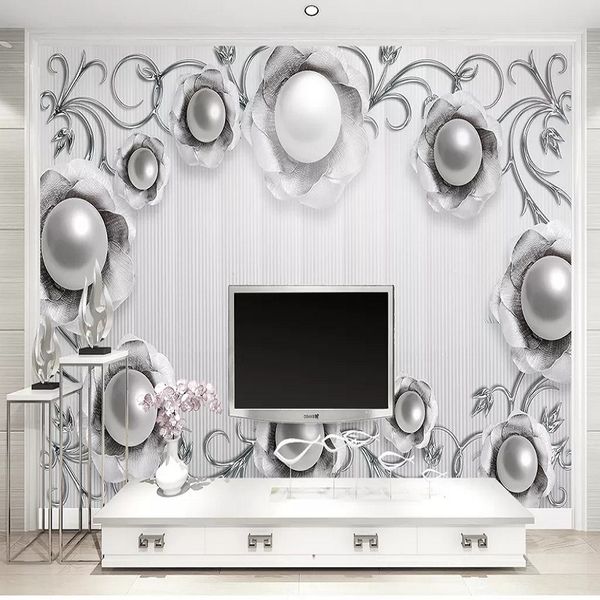 custom large mural 3d wallpaper modern fashion creative flower luxury pearl gem silver white tv back wall decor deep 5d embossed
custom large mural 3d wallpaper modern fashion creative flower luxury pearl gem silver white tv back wall decor deep 5d embossed