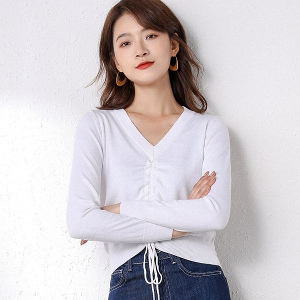2020 autumn new avocado green pullover drawstring tie up front sweater women solid slim v-neck long sleeve knitted fashion, White;black
2020 autumn new avocado green pullover drawstring tie up front sweater women solid slim v-neck long sleeve knitted fashion, White;black