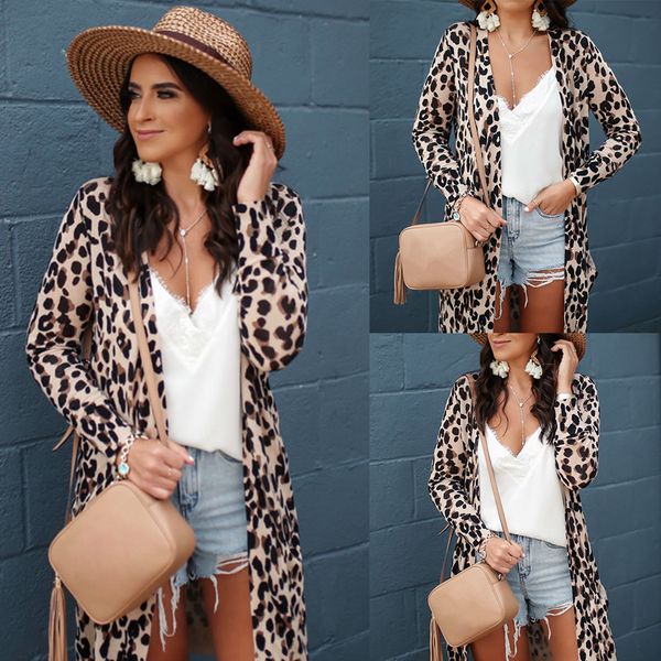 2019 new women's fashion h version long casual leopard cardigan, Tan;black 
2019 new women's fashion h version long casual leopard cardigan, Tan;black