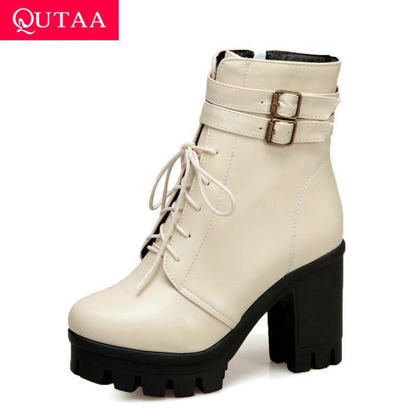 qutaa 2020 women ankle boots round toe buckle zipper lace up platform women shoes square high heel winter short boots size 34-43, Black
qutaa 2020 women ankle boots round toe buckle zipper lace up platform women shoes square high heel winter short boots size 34-43, Black