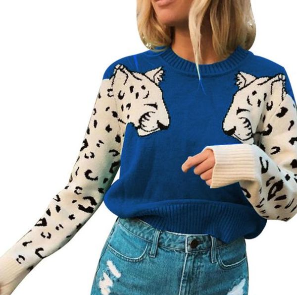 slim designer womens leopard sweater fashion pullover long sleeves female patchwork printed sweater, White;black
slim designer womens leopard sweater fashion pullover long sleeves female patchwork printed sweater, White;black