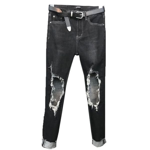 skinny jeans women 2019 new fashion high waist black big hole ankle length pencil jeans, Blue
skinny jeans women 2019 new fashion high waist black big hole ankle length pencil jeans, Blue