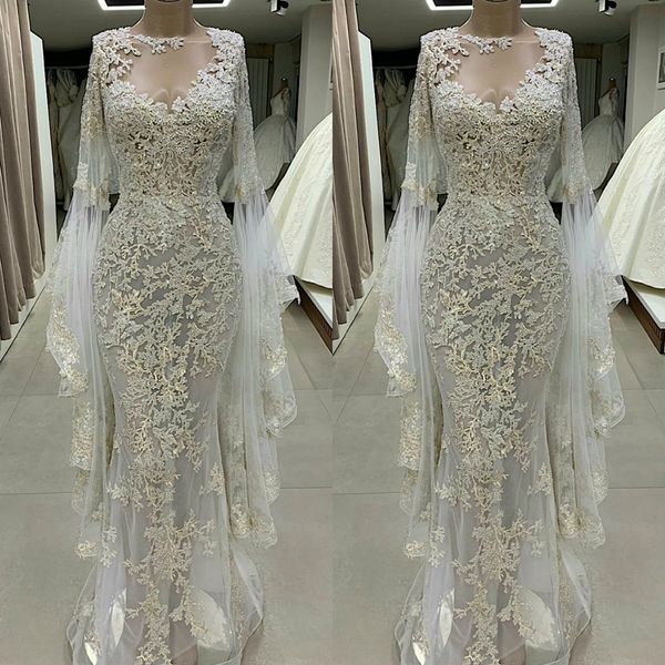 stylish mermaid 2020 wedding dresses lace appliqued beaded bateau neck long sleeve bridal dress sweep train wedding gowns, White
stylish mermaid 2020 wedding dresses lace appliqued beaded bateau neck long sleeve bridal dress sweep train wedding gowns, White