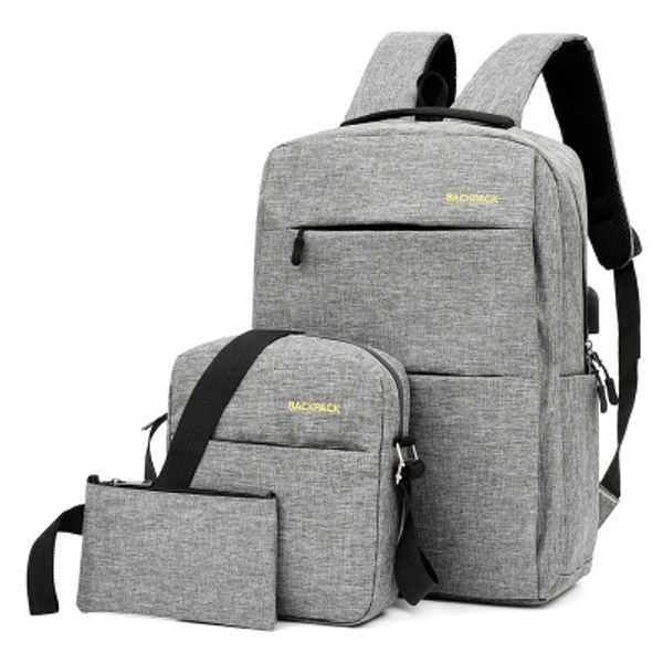 korean shoulder bag solid color three-piece male and female student bag outdoor usb travel backpack men's backpack
korean shoulder bag solid color three-piece male and female student bag outdoor usb travel backpack men's backpack