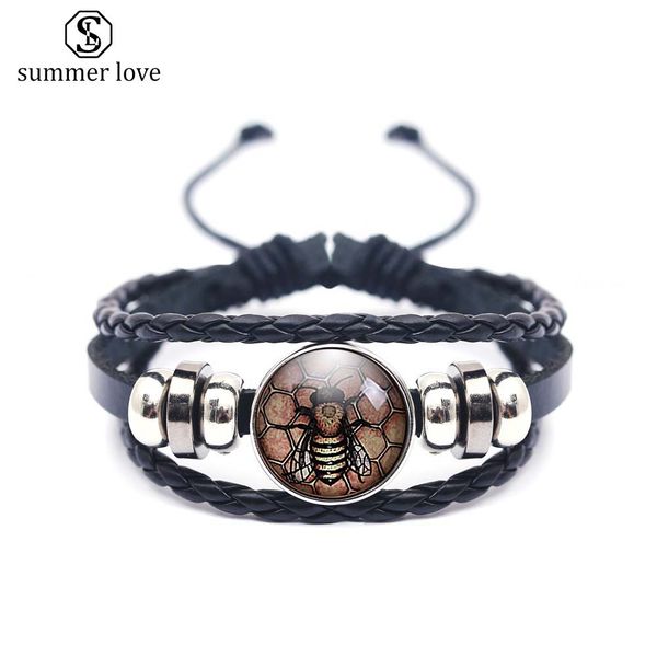 17mm bee glass tray multilayer leather bracelet for women men adjustable size zinc alloy charm bracelet fashion jewelry, Black
17mm bee glass tray multilayer leather bracelet for women men adjustable size zinc alloy charm bracelet fashion jewelry, Black