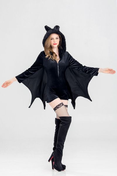 women cosplay dress bat vampire cos theme costume halloween funny hooded with bat wings, Black;red
women cosplay dress bat vampire cos theme costume halloween funny hooded with bat wings, Black;red