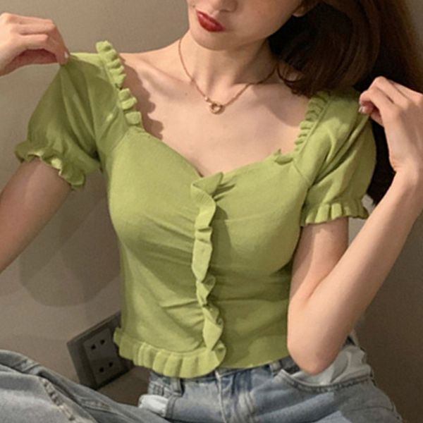 2020 ribbed tank women knitted button short sleeve running shirts korean style green white blue summer ruffled crop, Black;blue
2020 ribbed tank women knitted button short sleeve running shirts korean style green white blue summer ruffled crop, Black;blue