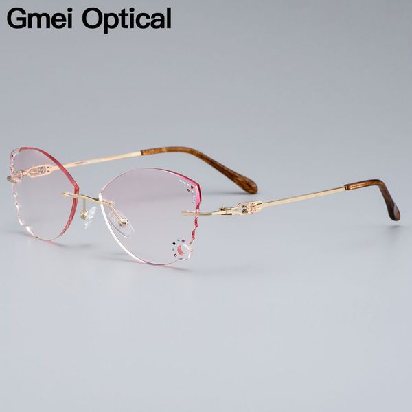 gmei optical alloy women golden rimless glasses frame z2872 with cat style diamond trimming cut gradient pink tinted plano lens, Black
gmei optical alloy women golden rimless glasses frame z2872 with cat style diamond trimming cut gradient pink tinted plano lens, Black