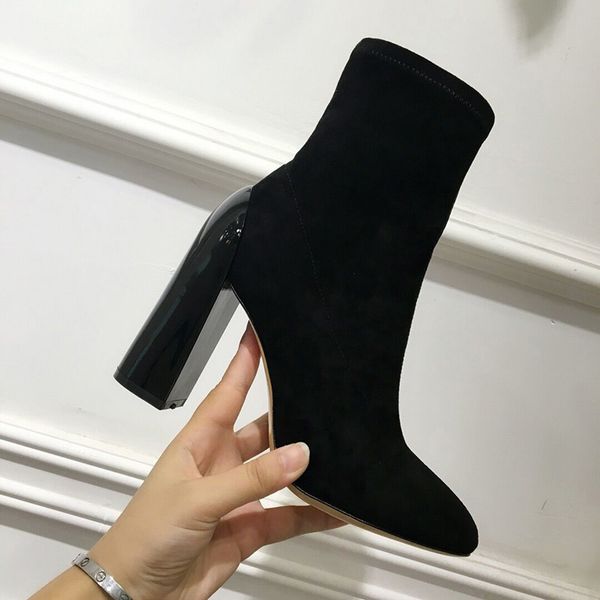 2019 fashionable heel boots square head suede stretch short boots custom vintage slip-on with martin boots socks women's boot, Black
2019 fashionable heel boots square head suede stretch short boots custom vintage slip-on with martin boots socks women's boot, Black