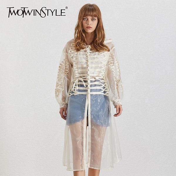 twotwinstyle summer casual embroidery patchwork women windbreaker hooded long sleeve button perspective coat female fashion 2019, Tan;black
twotwinstyle summer casual embroidery patchwork women windbreaker hooded long sleeve button perspective coat female fashion 2019, Tan;black