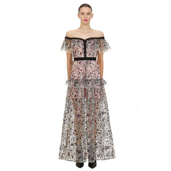 2020 new arrive offer shoulder long dress lace embroidery women party dress, Black;gray
2020 new arrive offer shoulder long dress lace embroidery women party dress, Black;gray