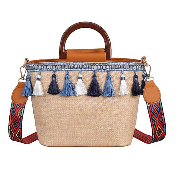 2020 beach straw bag ethnic style ribbon tassel beach bag stitching contrast color female bag
2020 beach straw bag ethnic style ribbon tassel beach bag stitching contrast color female bag