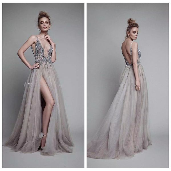 2019 v-neck beaded bling bling a-line prom dresses split tulle vestidos de soiree customized women special occasion party gowns, Black
2019 v-neck beaded bling bling a-line prom dresses split tulle vestidos de soiree customized women special occasion party gowns, Black