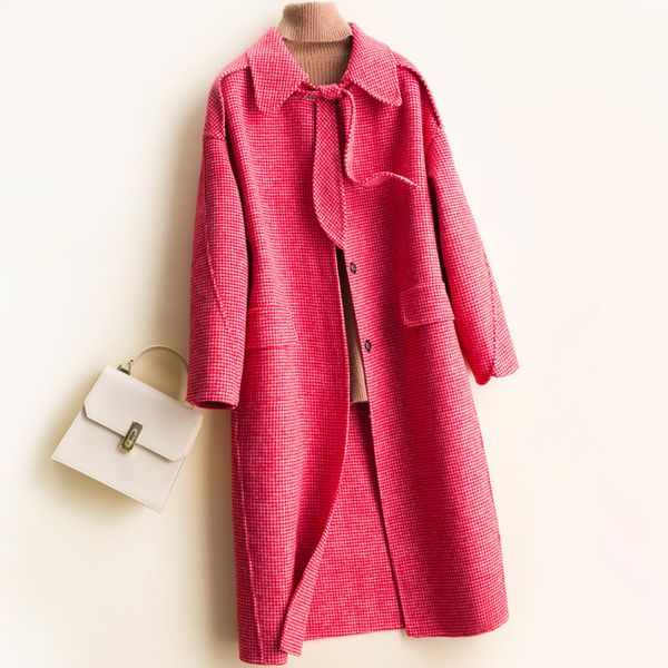 autumn winter new loose long houndstooth wool coat women overcoat fashion red pink double sided wool jacket female, Black
autumn winter new loose long houndstooth wool coat women overcoat fashion red pink double sided wool jacket female, Black