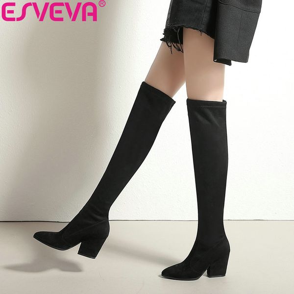 esveva 2020 women boots spring autumn over the knee boots stretch fabrics pointed toe fashion high heels shoes size 34-43, Black
esveva 2020 women boots spring autumn over the knee boots stretch fabrics pointed toe fashion high heels shoes size 34-43, Black