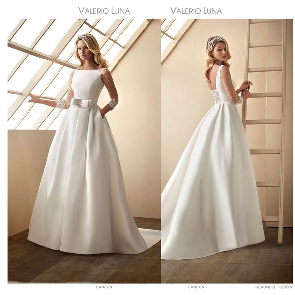 elegant valerio luno a line wedding dresses jewel 3/4 long sleeve backless bow lace applique wedding gowns sweep train robe de mariée, White
elegant valerio luno a line wedding dresses jewel 3/4 long sleeve backless bow lace applique wedding gowns sweep train robe de mariée, White