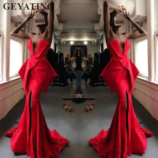 v-neck high slit red mermaid evening dress 2019 elegant women long satin african formal prom dresses with peplum party gown, White;black
v-neck high slit red mermaid evening dress 2019 elegant women long satin african formal prom dresses with peplum party gown, White;black