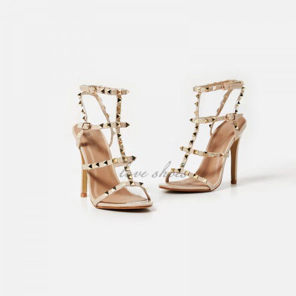 studded detail heel in nude faux leather womens online shoe stores, Black