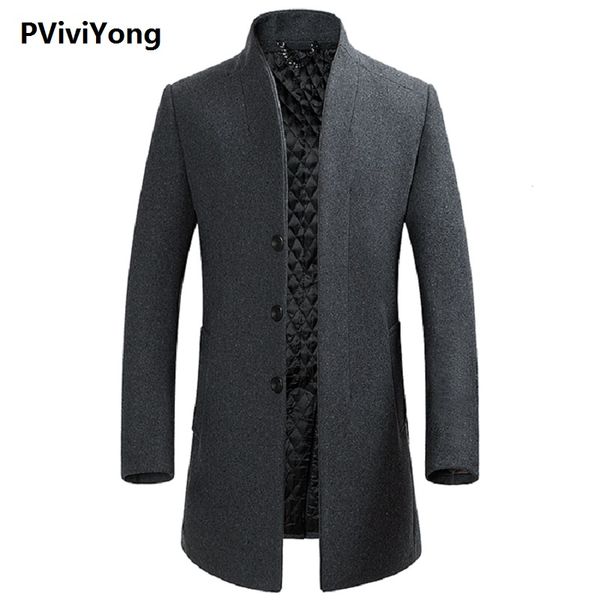

pvviyong 2019 new aarival autumn&winter grey wool trench coat men,men's wool thicked jackets plus-size m-3xl 8515, Black