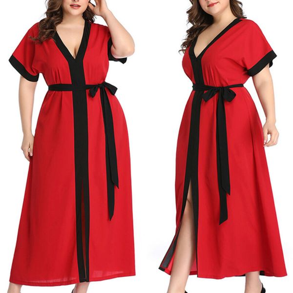 women lady maxi dress split short sleeve loose summer casual tie front plus size, Black;gray
women lady maxi dress split short sleeve loose summer casual tie front plus size, Black;gray