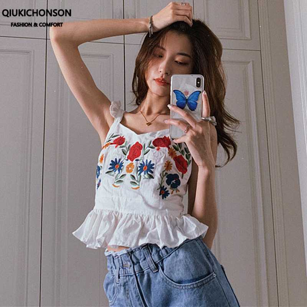 vintage flower embroideried sleeveless women summer boho chic cute peplum ruffle cropped tank ladies blouse femme, White
vintage flower embroideried sleeveless women summer boho chic cute peplum ruffle cropped tank ladies blouse femme, White