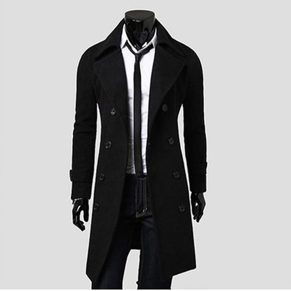 wholesale- mens trench coat 2017 new fashion designer men long coat autumn winter double-breasted windproof slim, Tan;black