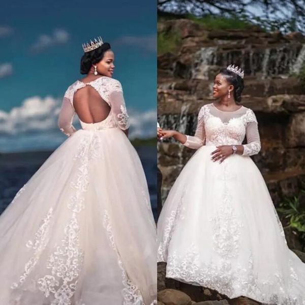 charming o-neck three quarter sleeve nigerian african ball gown wedding dresses open back appliques lace plus size wedding dress, White
charming o-neck three quarter sleeve nigerian african ball gown wedding dresses open back appliques lace plus size wedding dress, White