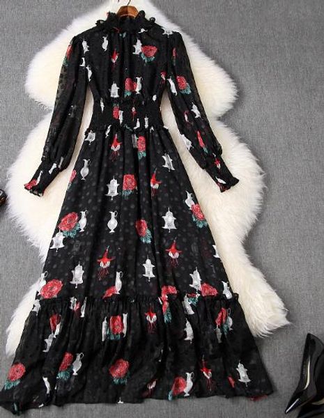 2020 sale spring ins wholesale runway new hign-end lace collar long sleeves pleated print dresses, White;black
2020 sale spring ins wholesale runway new hign-end lace collar long sleeves pleated print dresses, White;black