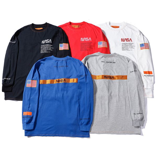 Heron Preston x NASA Mens Spring T shirts Autumn Fall Casual Hiphop Street Fashion Tops Long Sleeved