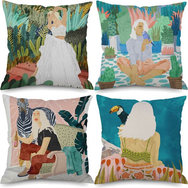 jungle lady tiger birds watercolor oil painting cushion cover linen throw pillow cover 45x45cm sofa decoration
jungle lady tiger birds watercolor oil painting cushion cover linen throw pillow cover 45x45cm sofa decoration