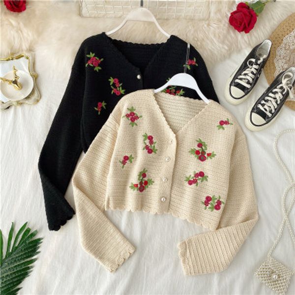 new female fashion woolen cardigan jacket chic floral long-sleeve spring and autumn embroidery loose umbilical knit street sweat, Black;brown
new female fashion woolen cardigan jacket chic floral long-sleeve spring and autumn embroidery loose umbilical knit street sweat, Black;brown