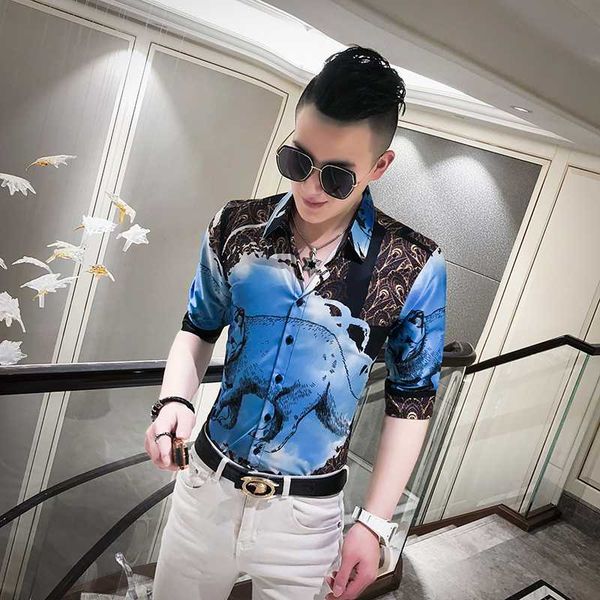 men's casual shirts summer men shirt print turn-down collar half sleeve clothes, White;black
men's casual shirts summer men shirt print turn-down collar half sleeve clothes, White;black