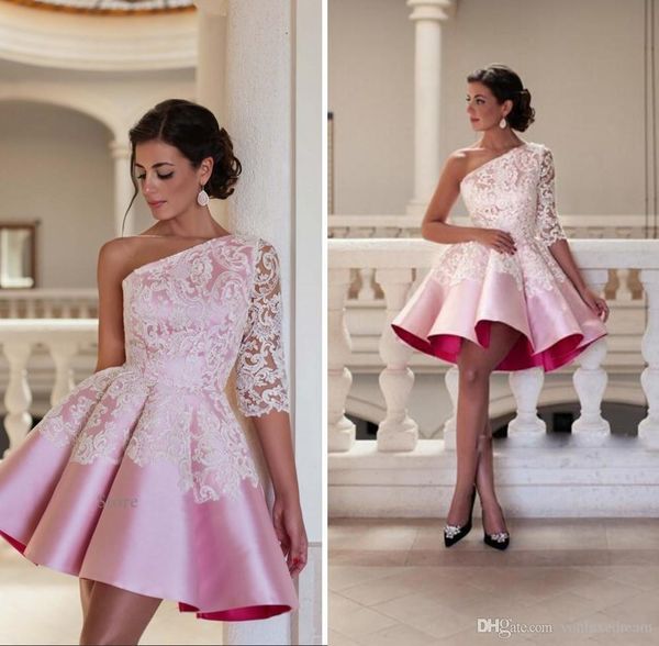 new design one shoulder pink short cocktail dress elegant lace ball gown party gown knee length robe homecoming dresses
new design one shoulder pink short cocktail dress elegant lace ball gown party gown knee length robe homecoming dresses