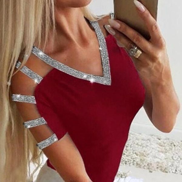 women cold shoulder hollow out short sleeve v neck glitters sequined sparkle casual blouse shirts, White
women cold shoulder hollow out short sleeve v neck glitters sequined sparkle casual blouse shirts, White