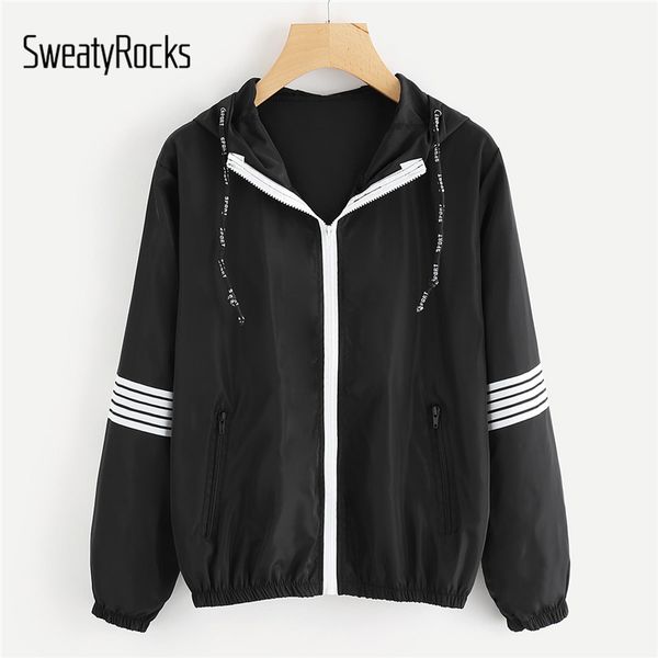 sweatyrocks striped sleeve hooded jacket ladies black hooded drawstring zipper up jackets women athleisure sporting jacket, Black;brown
sweatyrocks striped sleeve hooded jacket ladies black hooded drawstring zipper up jackets women athleisure sporting jacket, Black;brown