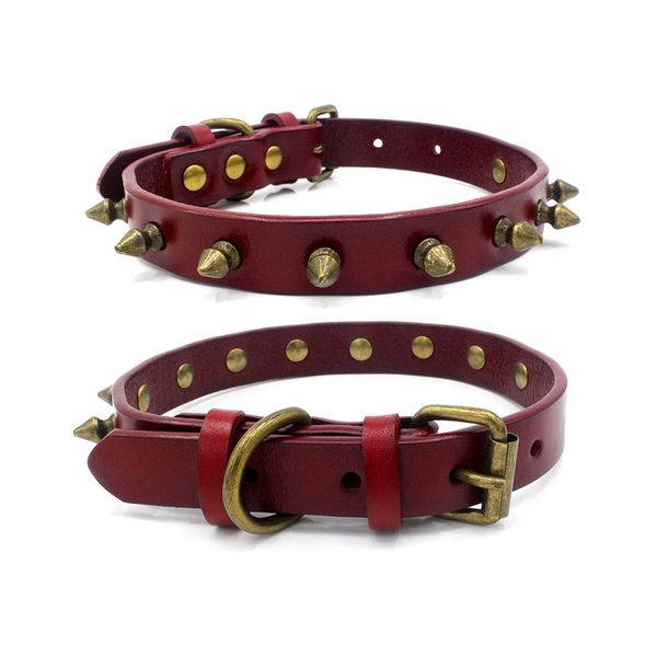 pet adjustable pu leather studded spiked buckle cat puppy dog collar rivet strap