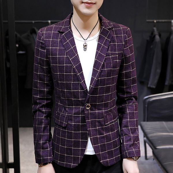 traje hombre 2019 spring england plaid new men's blazer slim business casual blazer, White;black