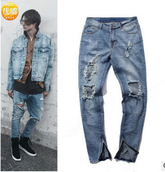 mens designer fashionable knife cut hole broken beggar green jogging pin mouth small feet and pants, Blue
mens designer fashionable knife cut hole broken beggar green jogging pin mouth small feet and pants, Blue