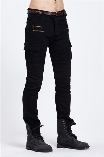 mens designer brand black jeans 2019 spring summer skinny ripped destroyed stretch slim fit hop hop pleated pants, Blue
mens designer brand black jeans 2019 spring summer skinny ripped destroyed stretch slim fit hop hop pleated pants, Blue