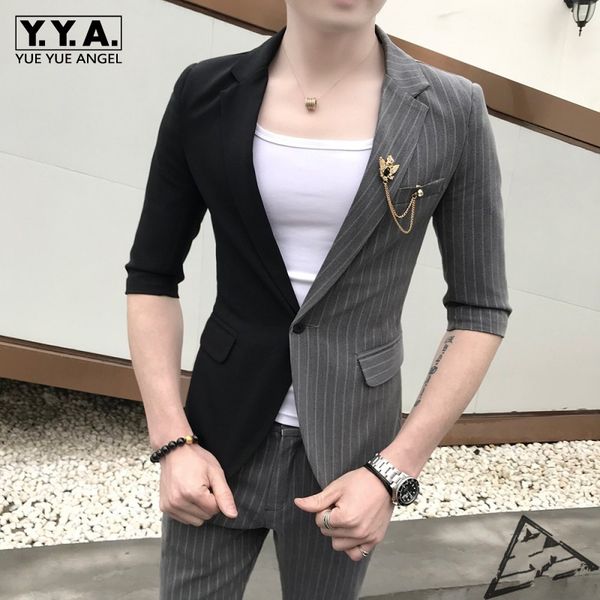 men's suits & blazers mens half sleeve blazer jacket suit striped patchwork slim fit two piece set business man coordinates night club, White;black
men's suits & blazers mens half sleeve blazer jacket suit striped patchwork slim fit two piece set business man coordinates night club, White;black