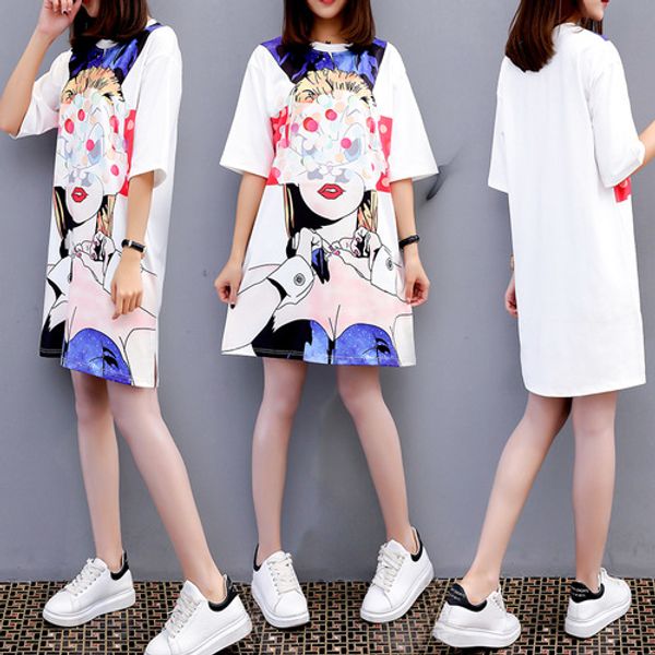 large - size women's personality printing short - sleeved bottom shirt loose fat dress v200, Black;gray
large - size women's personality printing short - sleeved bottom shirt loose fat dress v200, Black;gray