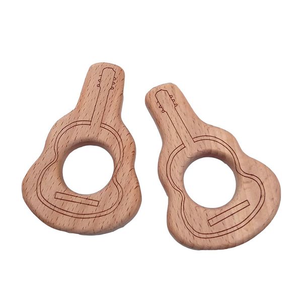 200pcs Beech Wood Guitar Shape Teether Food Materials Organic Chew Necklace Wooden Teether Baby Teeth Toys Making