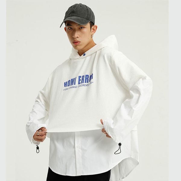 men 2 piece splice long sleeve casual pullover hooded shirt male street hip hop loose letter print hoodie shirt outerwear, Black
men 2 piece splice long sleeve casual pullover hooded shirt male street hip hop loose letter print hoodie shirt outerwear, Black