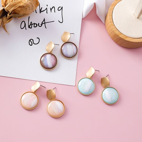 aensoa korean cute sweet round resin acrylic geometric drop earrings gold color metal earrings double round dangle gift, Silver 
aensoa korean cute sweet round resin acrylic geometric drop earrings gold color metal earrings double round dangle gift, Silver